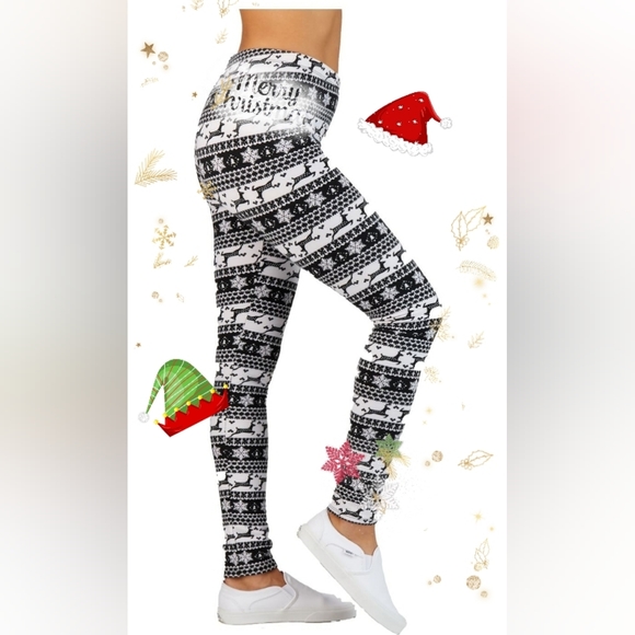 Just One Pants - "Just One" Women's Super Soft Reindeer Leggings Black and White Med. NWOT